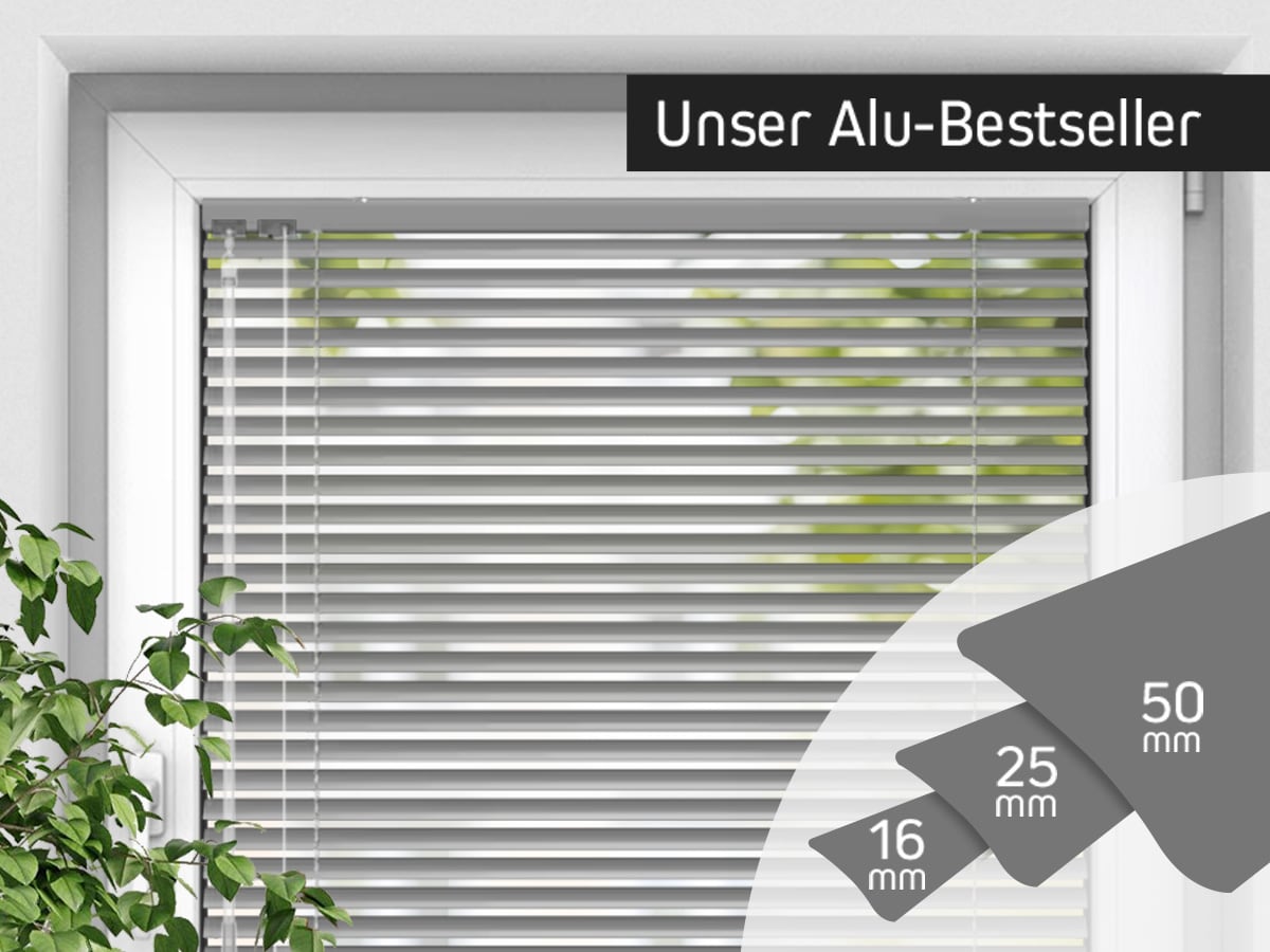 Alu-Jalousien mit Lamellenbreiten 16/25/50 mm