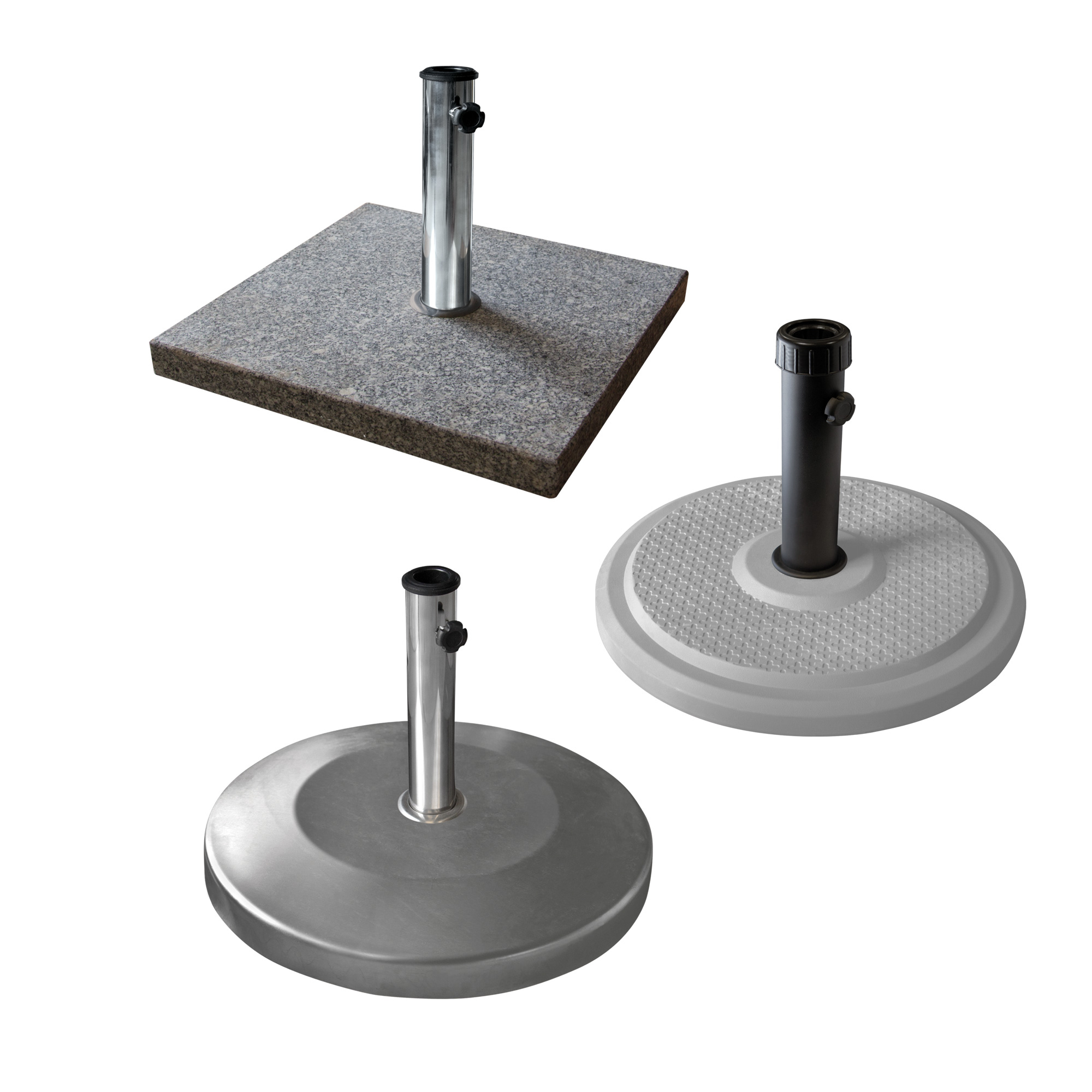 Gartenschirmständer 22kg / 25kg / 30 kg Granit / Edelstahl / Beton