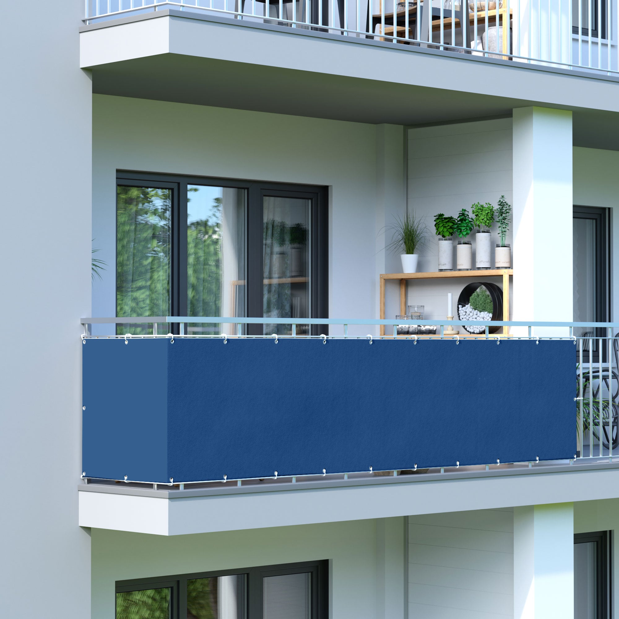 Brise vue pour balcon protection visuelle solaire pare-vent 500x90cm bleu-blanc 