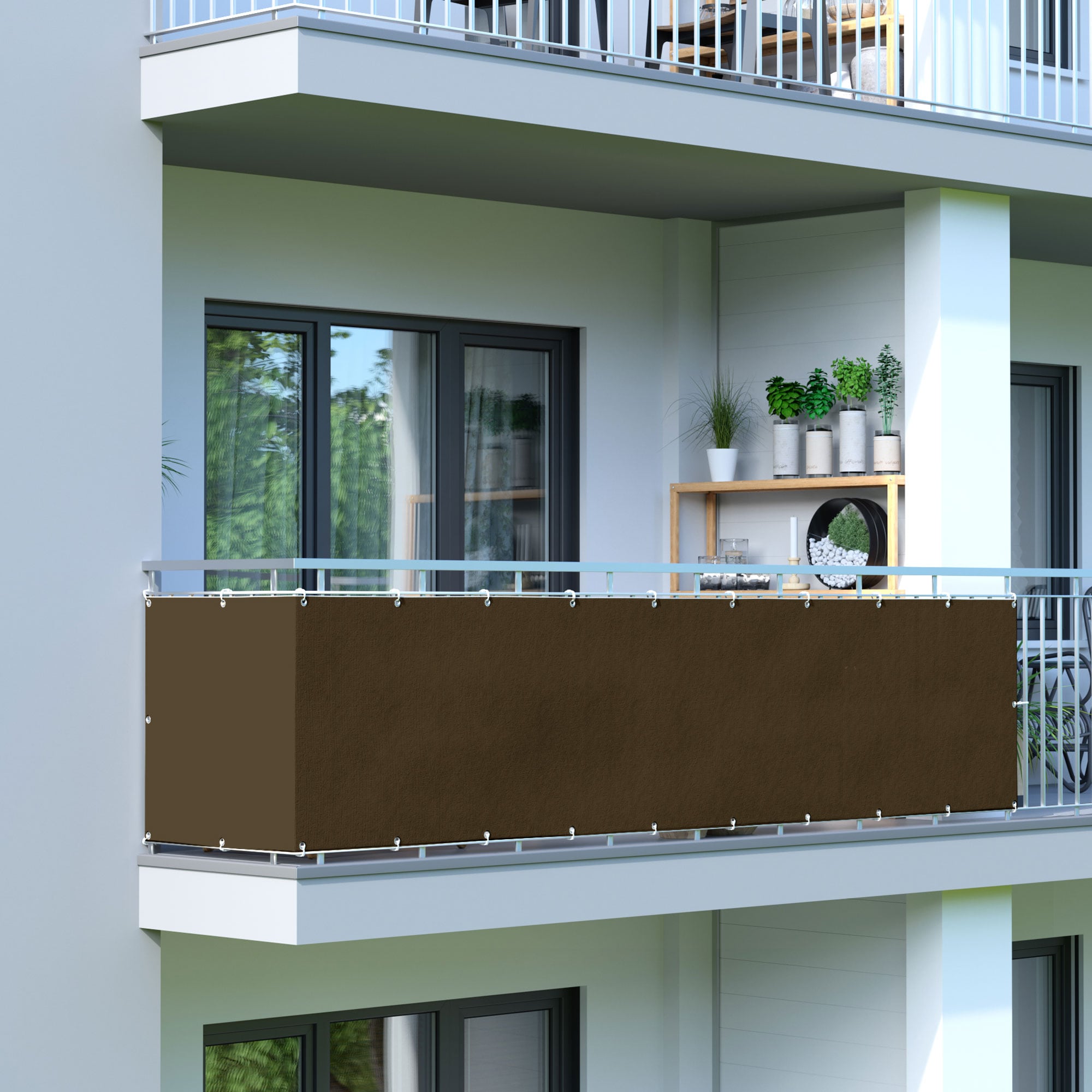 PONY DANCE Balkon Sichtschutz Stoff Balkonbespannung Wasserabweisend & Blickdicht Sichtschutz für Balkon & Garten Balkonverkleidung mit Ösen und Kabelbinder 75x300 cm Anthrazit 