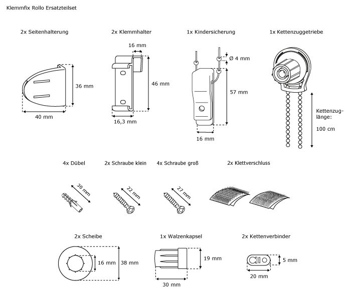 VICTORIA M Ersatzteile Ersatzteilset Zubehör Komplettset Klemmfix Rollo Halter