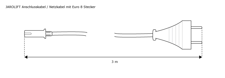 JAROLIFT Anschlusskabel / Netzkabel mit Euro 8 Stecker - Abmessungen