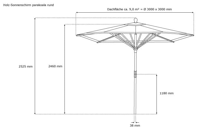 PARAMONDO Sonnenschirm Gartenschirm Marktschirm 3m Sonnenschutz Holz