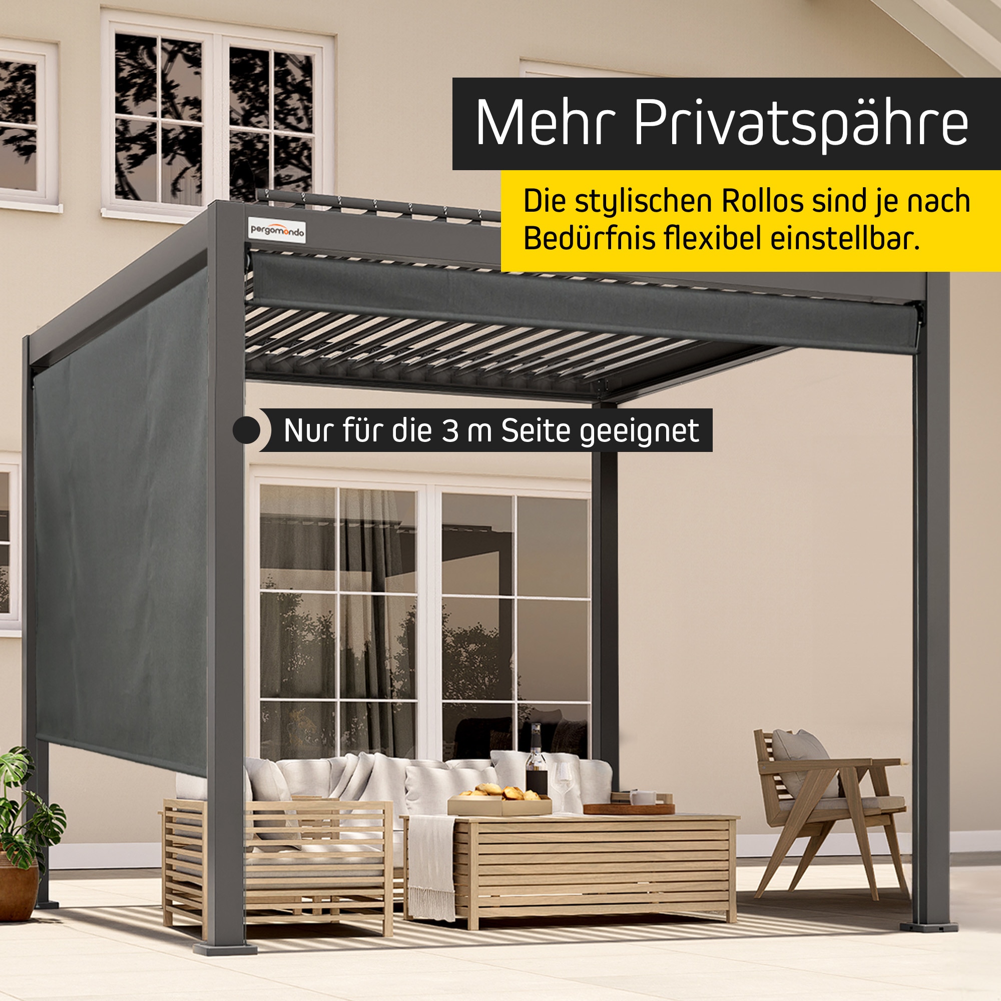 Außenrollo für Pergola mit Lamellendach - Privatsphäre